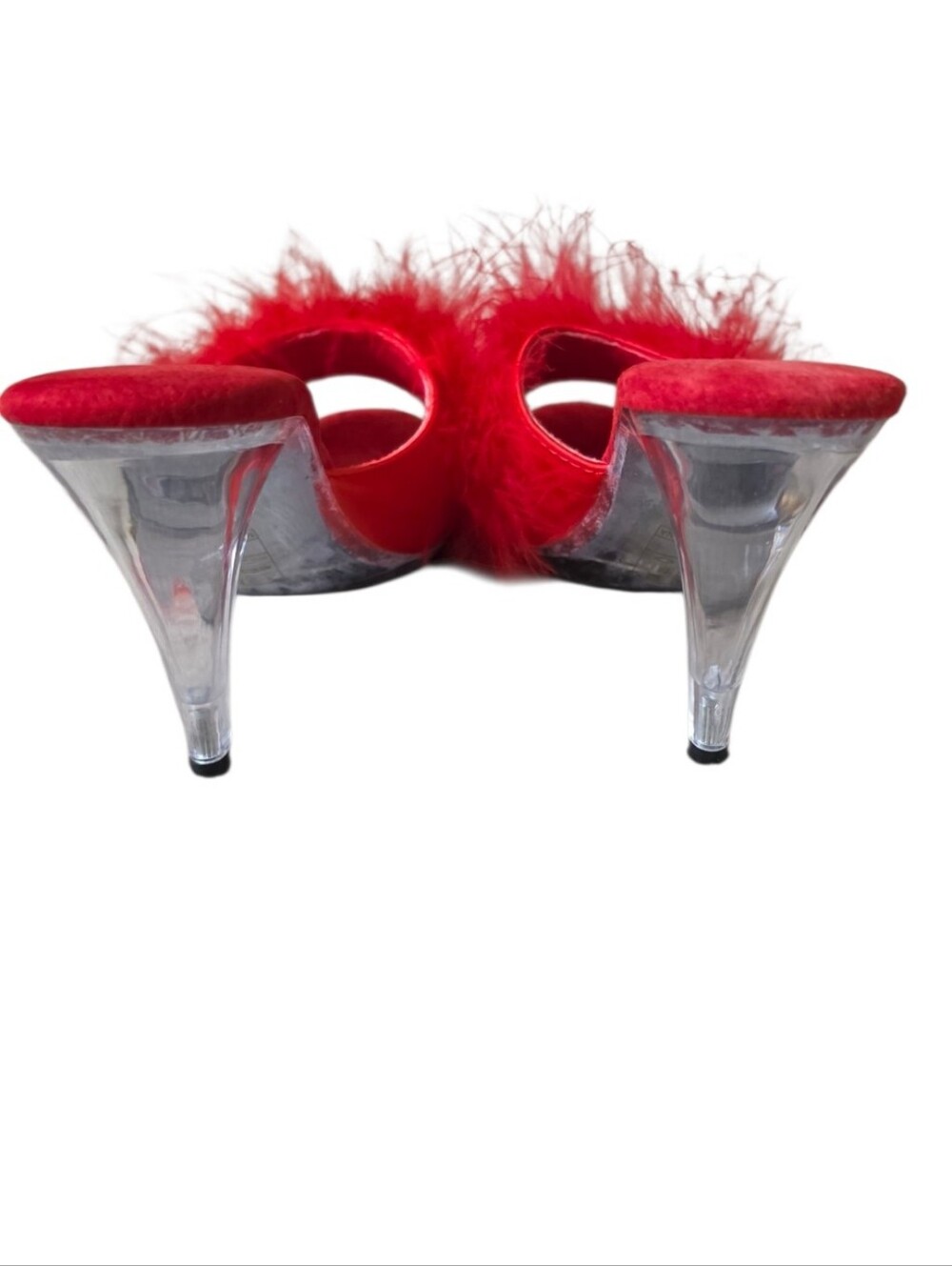 Ellie Shoes Red Marabou Feather Clear Heel Boudoir Mules Y2K Size 7 - Picture 5 of 11